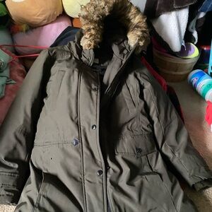 Michael Kors Olive Puffer Jacket with Faux Fur Hood